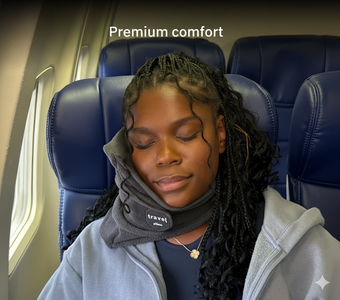 Memory Foam Travel Cervical Neck Pillow - Comfortable Neck Support for Airplane, Business Travel, Car Trips & Camping